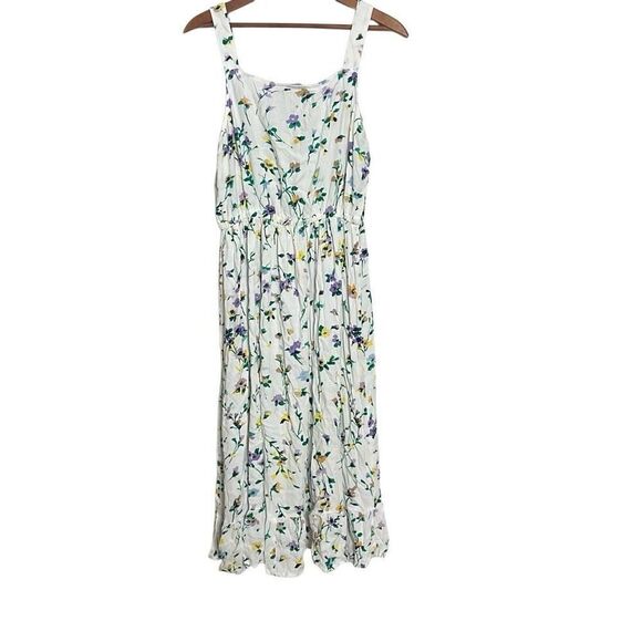 Loft Floral Ruffle Sleeveless Button Tie Waist Midi Sundress Multicolor Size 4 - Picture 7 of 7